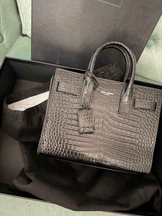 Saint Laurent Handbags - Authentic Saint Laurent Black Croc-Embossed Leather Top Handle Satchel